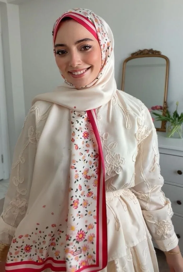 Papatya Desen %100 Twill İpek Şal